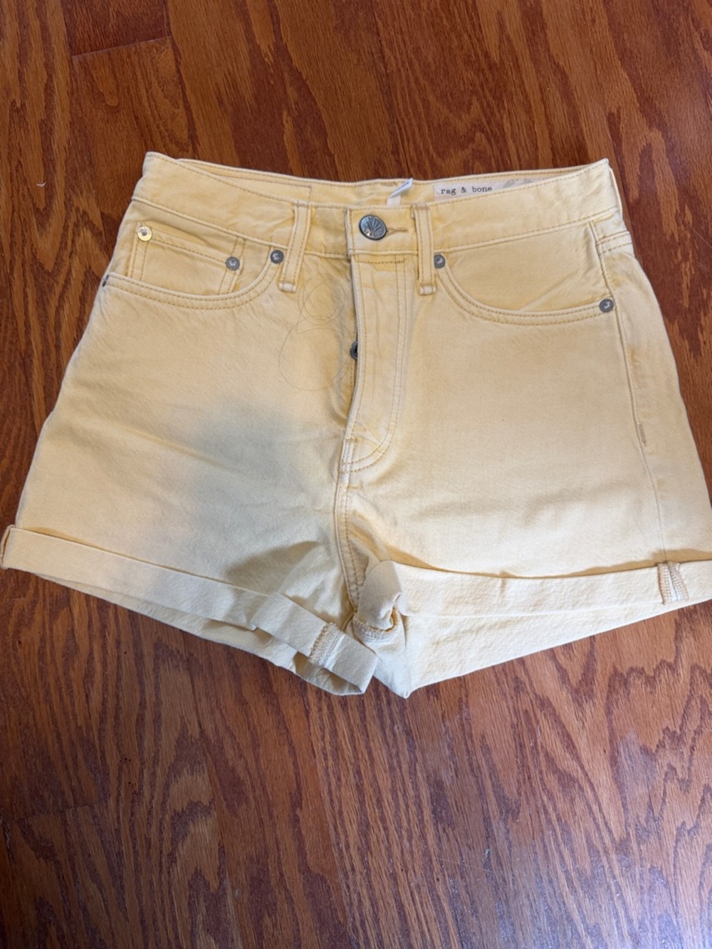 NWOT rag & bone Pale Yellow High-Rise Rolled Cuff Denim Shorts